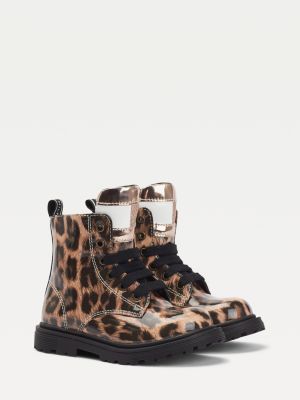 leopard print biker boots