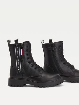 Repeat Logo Tape Lace Up Boots Black Tommy Hilfiger