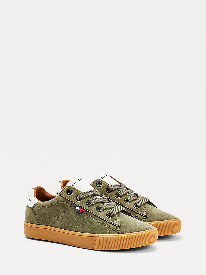 green low-top lace-up flag trainers for boys tommy hilfiger