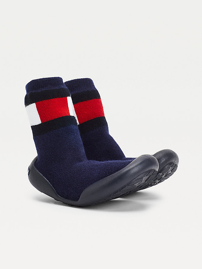 blue knitted colour-blocked slipper sock boots for boys tommy hilfiger