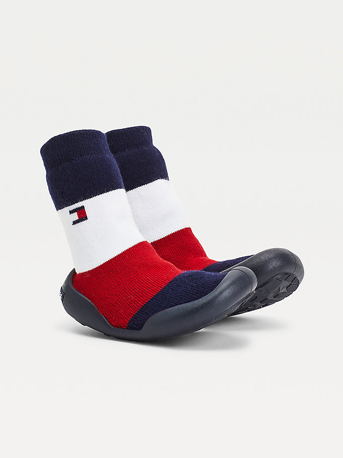 blue knitted signature slipper sock boots for boys tommy hilfiger