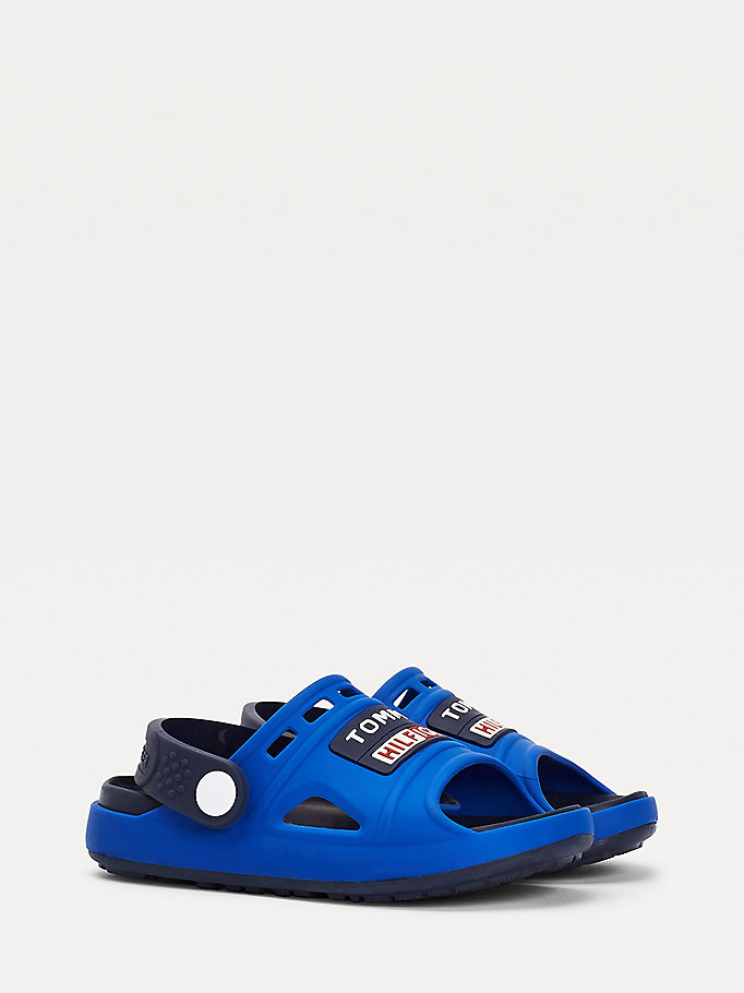 blue cutout rubberised logo sandals for boys tommy hilfiger