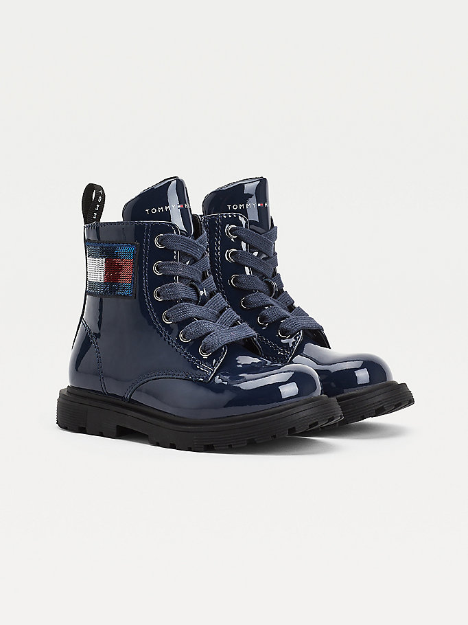 blue sequin flag patent lace-up boots for girls tommy hilfiger