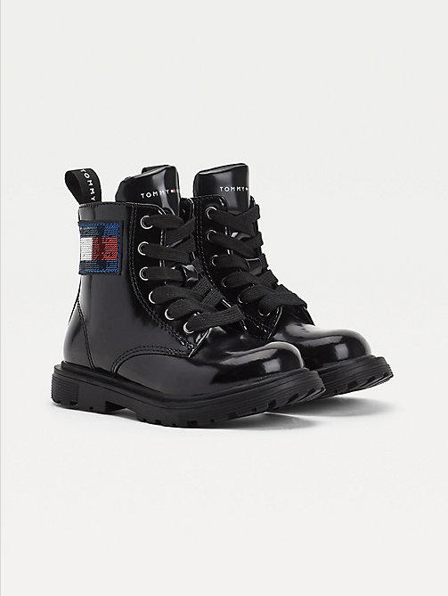 black sequin flag patent lace-up boots for girls tommy hilfiger