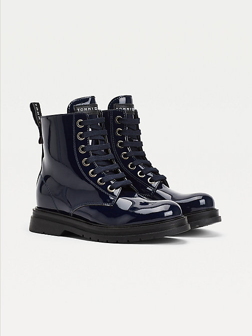 blue shiny cleat lace-up boots for girls tommy hilfiger
