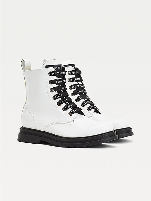 white logo laces cleat booties for girls tommy hilfiger
