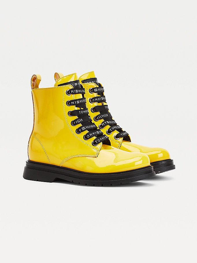 yellow repeat logo lace-up cleat booties for girls tommy hilfiger