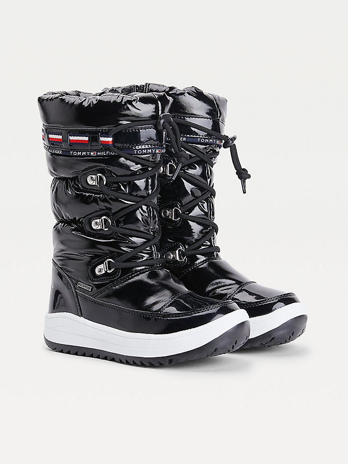 black metallic lace-up snow boots for girls tommy hilfiger