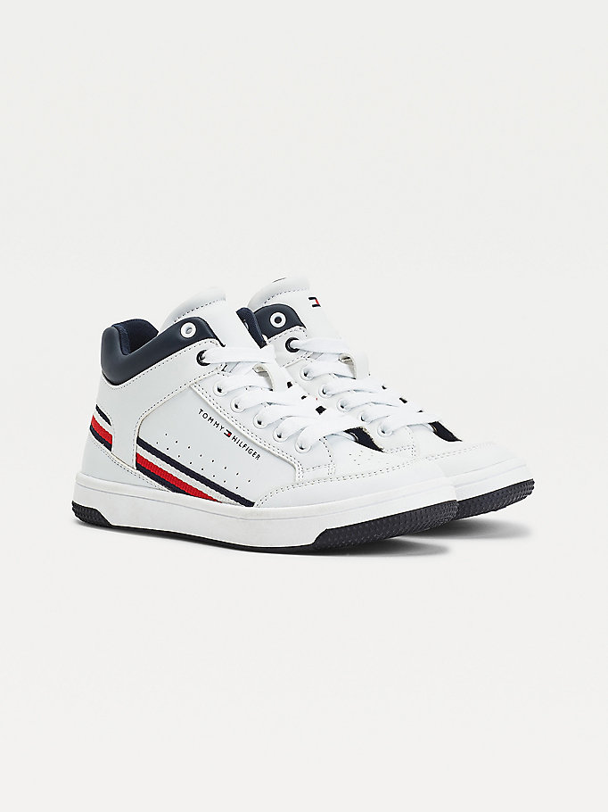 white high-top lace-up trainers for boys tommy hilfiger