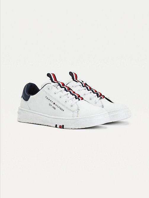 white stripe webbing low-top trainers for boys tommy hilfiger