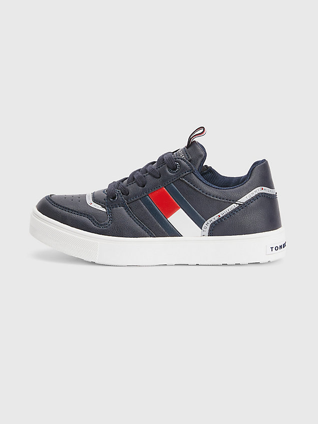 blue low-top lace-up flag trainers for boys tommy hilfiger