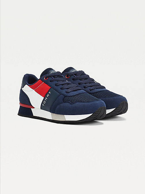 blue contrast panel low-top lace-up trainers for boys tommy hilfiger