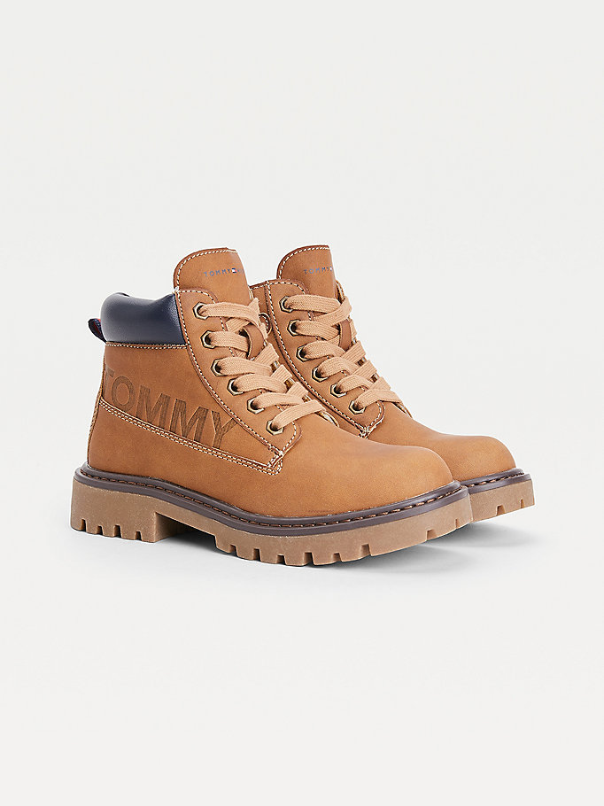 yellow lace-up cleated sole ankle booties for boys tommy hilfiger