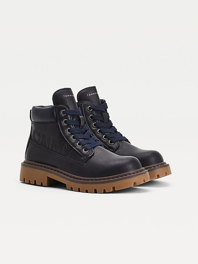 blue lace-up cleated sole ankle booties for boys tommy hilfiger