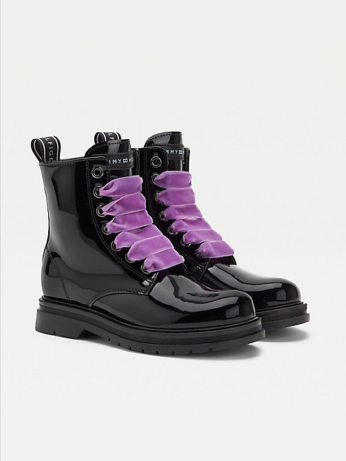 purple shiny cleat lace-up boots for girls tommy hilfiger