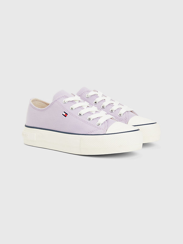 purple canvas chunky low-top trainers for girls tommy hilfiger