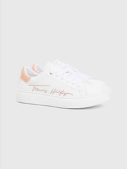 white contrast signature logo trainers for girls tommy hilfiger