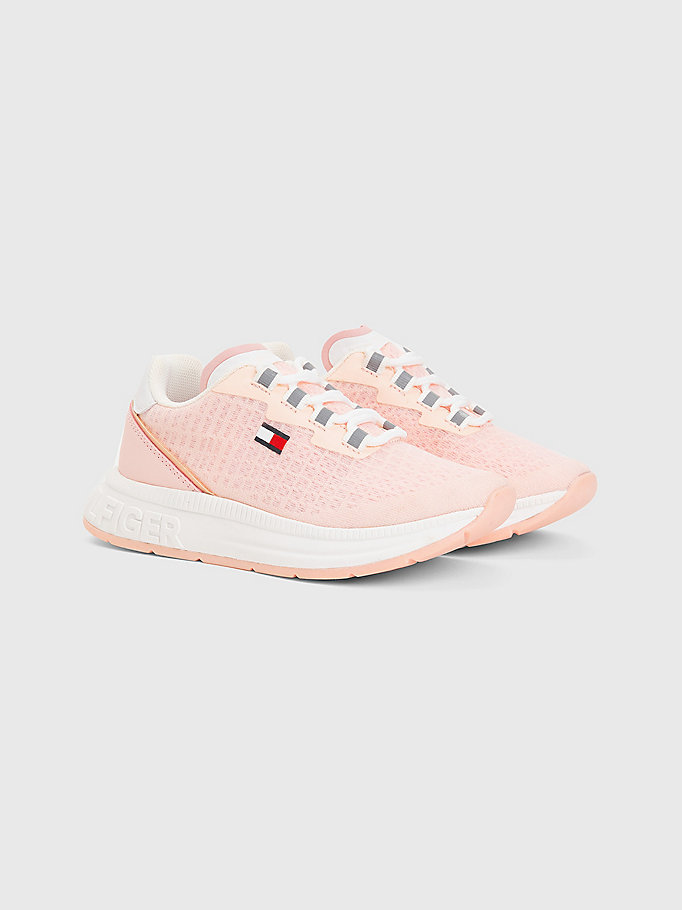 pink knit low-top flag trainers for girls tommy hilfiger