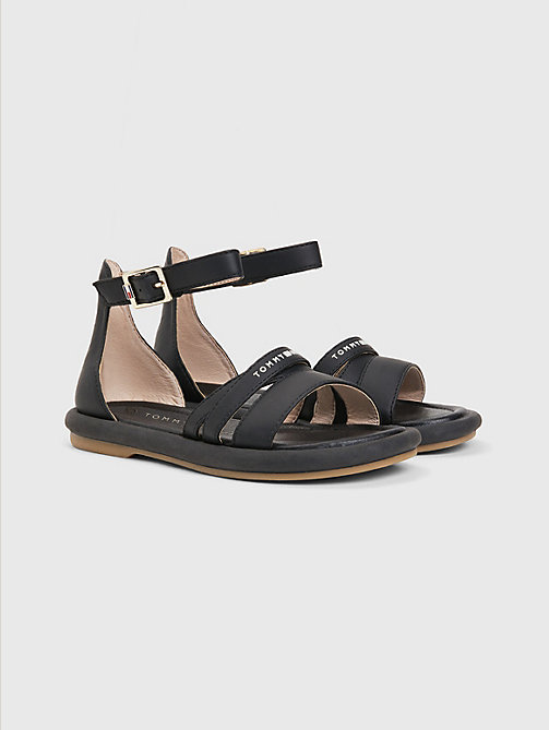 black ankle strap logo sandals for girls tommy hilfiger