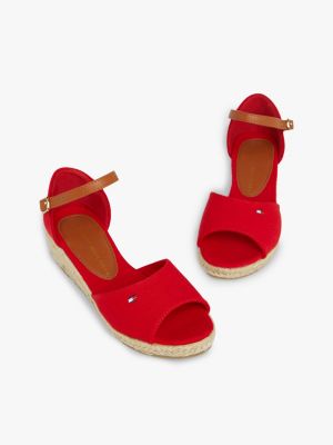 Sandales a talon compense en toile et corde Rouge Tommy Hilfiger