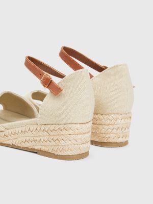 beige canvas rope wedge heel sandals for girls tommy hilfiger