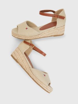 beige canvas rope wedge heel sandals for girls tommy hilfiger