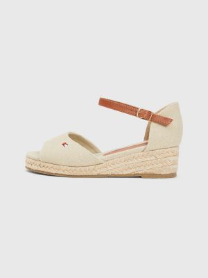 beige canvas rope wedge heel sandals for girls tommy hilfiger