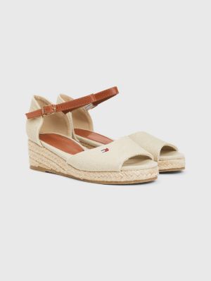 sandales à talon compensé en toile et corde beige pour filles tommy hilfiger