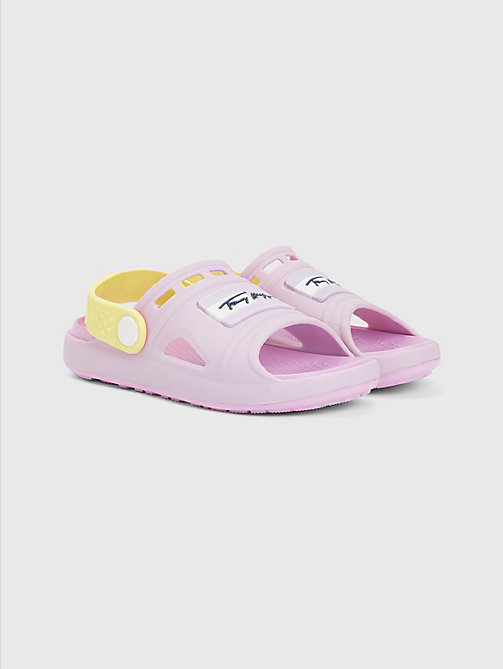 purple comfy signature logo sandals for girls tommy hilfiger