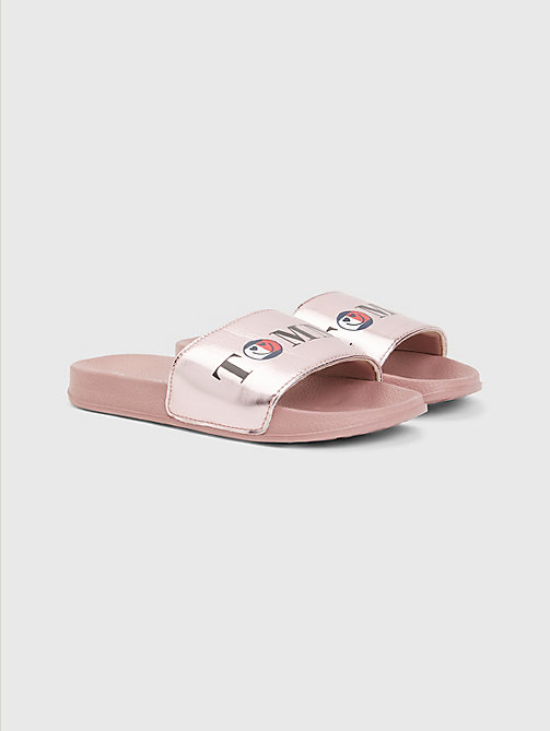 roze badslipper met hoogglans en smiley-print voor girls - tommy hilfiger