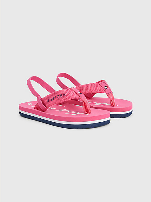 pink logo print flip-flops for girls tommy hilfiger