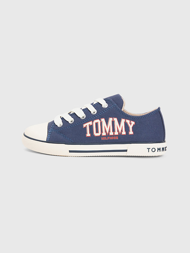 blue low-top lace-up varsity trainers for kids unisex tommy hilfiger