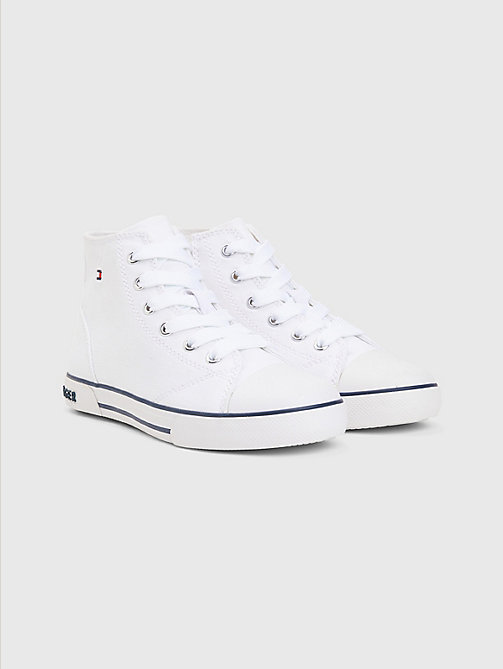 white logo high-top lace-up trainers for kids unisex tommy hilfiger