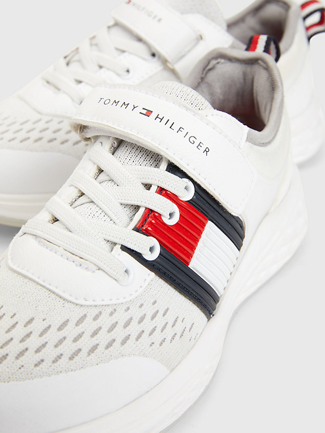 white textured flag mesh panel trainers for boys tommy hilfiger