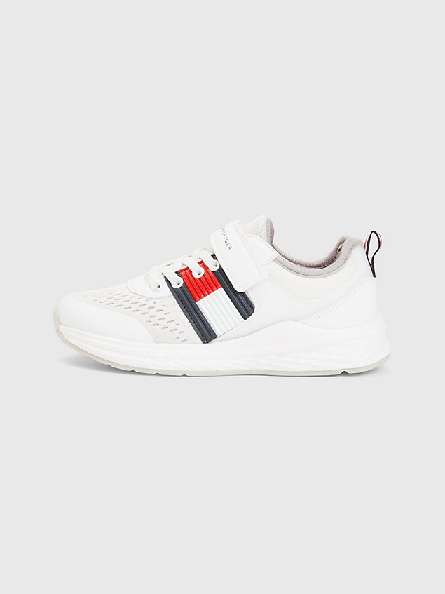 white textured flag mesh panel trainers for boys tommy hilfiger