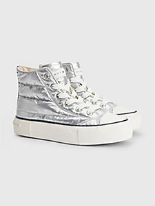 silver metallic high-top trainers for girls tommy hilfiger