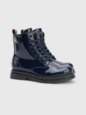 Blue patent ankle clearance boots