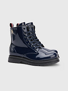blue patent lace-up ankle boots for girls tommy hilfiger