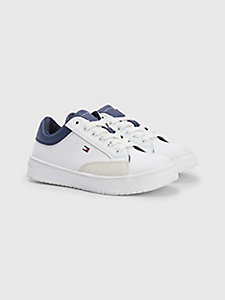 white mixed texture signature tape trainers for boys tommy hilfiger