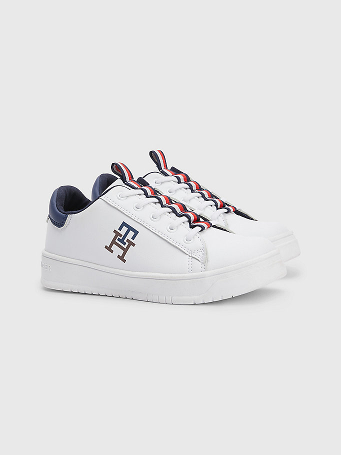 white signature tape monogram lace-up trainers for boys tommy hilfiger