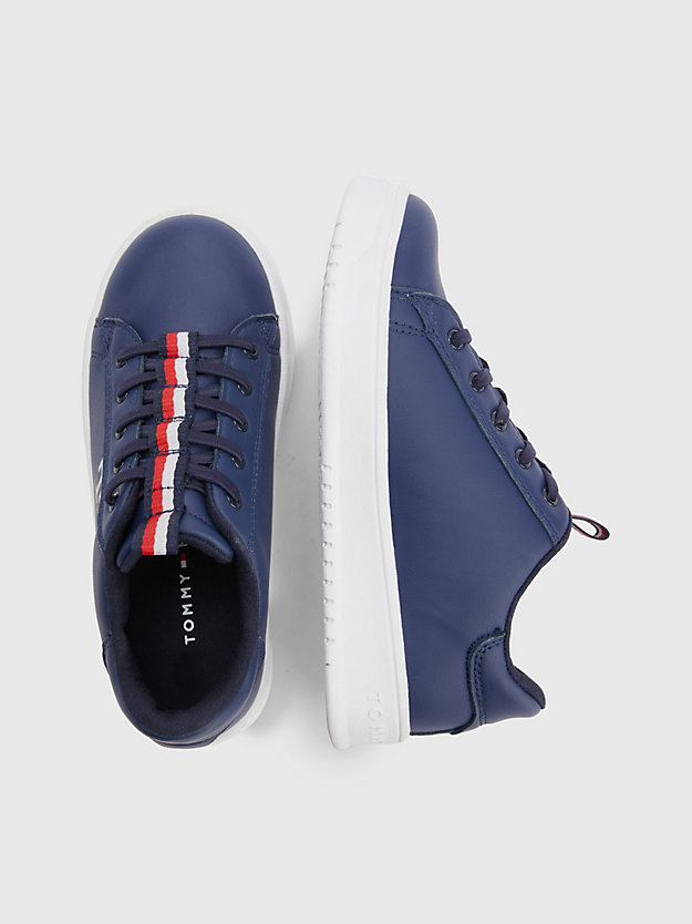 BLUE Signature Tape Monogram Lace-Up Trainers for boys TOMMY HILFIGER