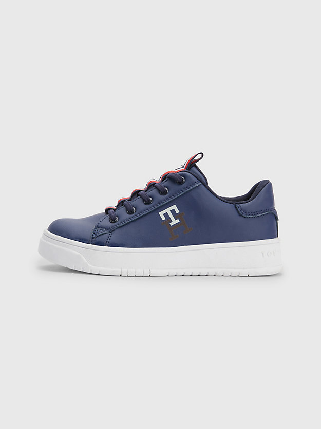 BLUE Signature Tape Monogram Lace-Up Trainers for boys TOMMY HILFIGER