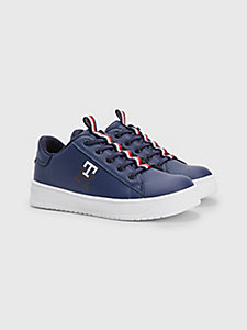 blue signature tape monogram lace-up trainers for boys tommy hilfiger
