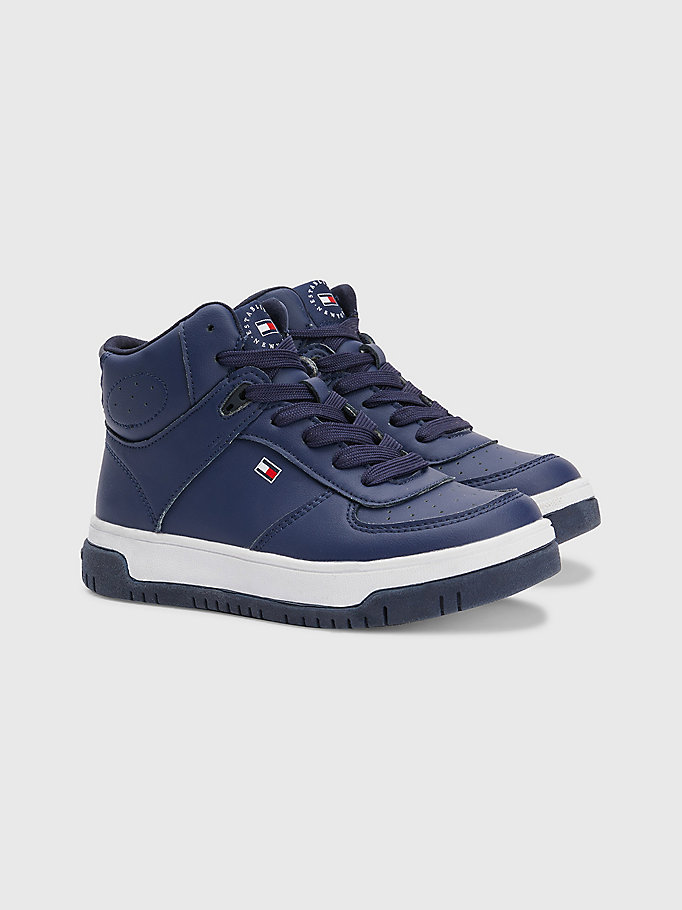 blue high-top lace-up trainers for kids unisex tommy hilfiger