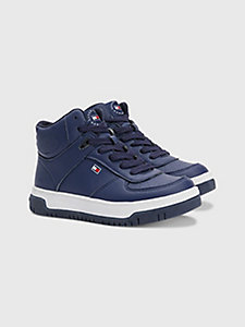 blue high-top lace-up trainers for kids unisex tommy hilfiger