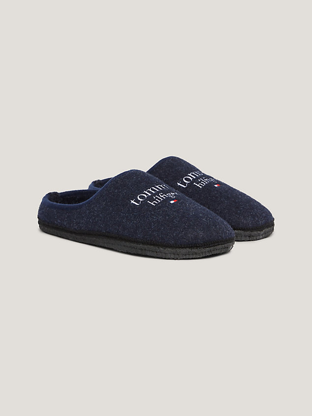 slippers con logo ricamato blue da bambino tommy hilfiger