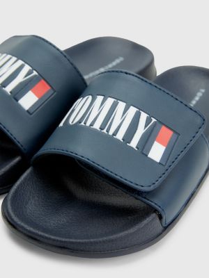 Hook and Loop Strap Pool Slides BLUE Tommy Hilfiger