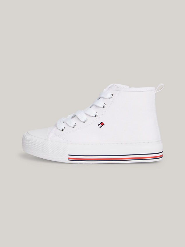 white signature tape high-top trainers for girls tommy hilfiger