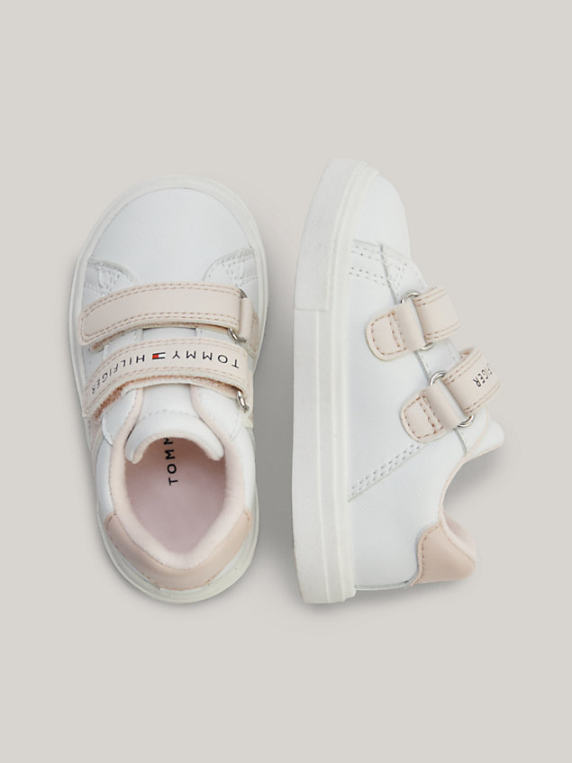 white tonal flag hook and loop trainers for girls tommy hilfiger