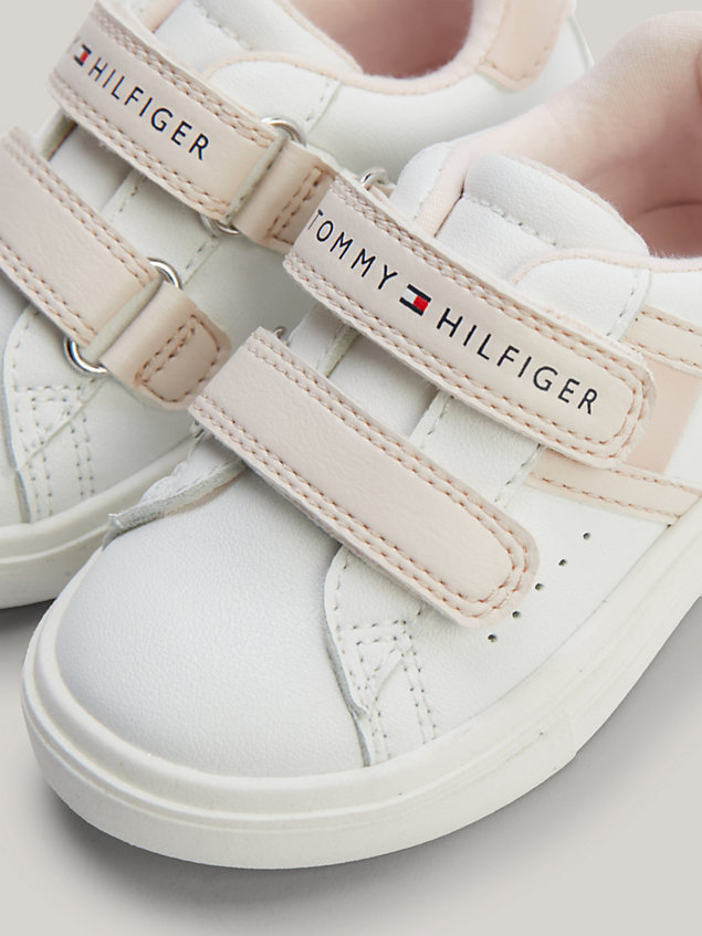 white tonal flag hook and loop trainers for girls tommy hilfiger